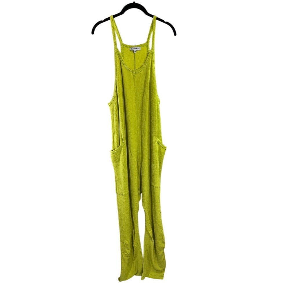 Emerald & Ivy Women's‎ Green Ribbed Jumpsuit Overalls Wide Leg Sleeveless XL